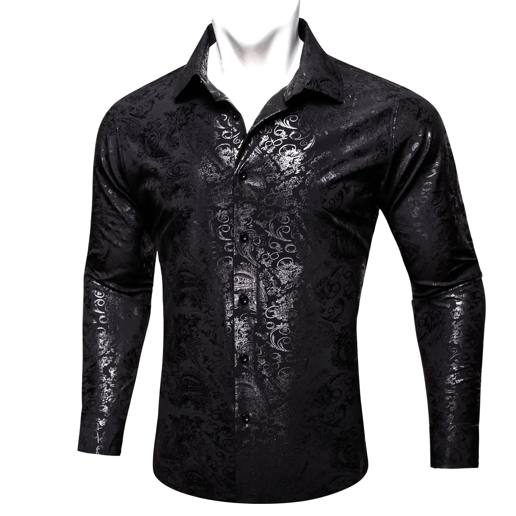 Barry Wang Black Shirt Silver Grey Pattern Novelty Long Sleeve Shirt sold by Barrywang product image thumbnail 2