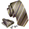 Barry.Wang Men's Tie Dark Purple White Gold Striped Silk Tie Handy Cufflinks Set sold by Barrywang