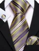 Barry.Wang Men's Tie Dark Purple White Gold Striped Silk Tie Handy Cufflinks Set sold by Barrywang