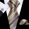 Barry.Wang Men's Tie Dark Purple White Gold Striped Silk Tie Handy Cufflinks Set sold by Barrywang