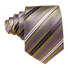 Barry.Wang Men's Tie Dark Purple White Gold Striped Silk Tie Handy Cufflinks Set sold by Barrywang