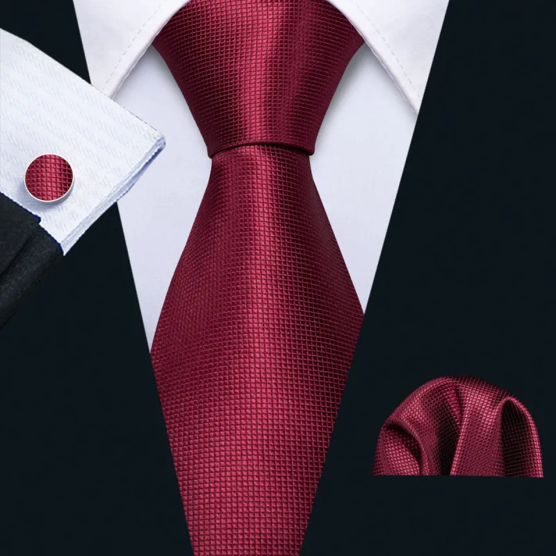 Barry. Wang Burgundy Red Solid Silk Men Tie Pocket Square Cufflinks Set sold by Barrywang