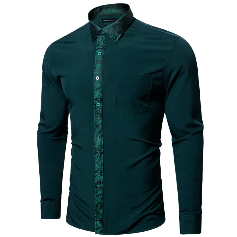 Barry. Wang Button Down Shirt Dark Green Splicing Men's Dress Shirt Formal Business sold by Barrywang