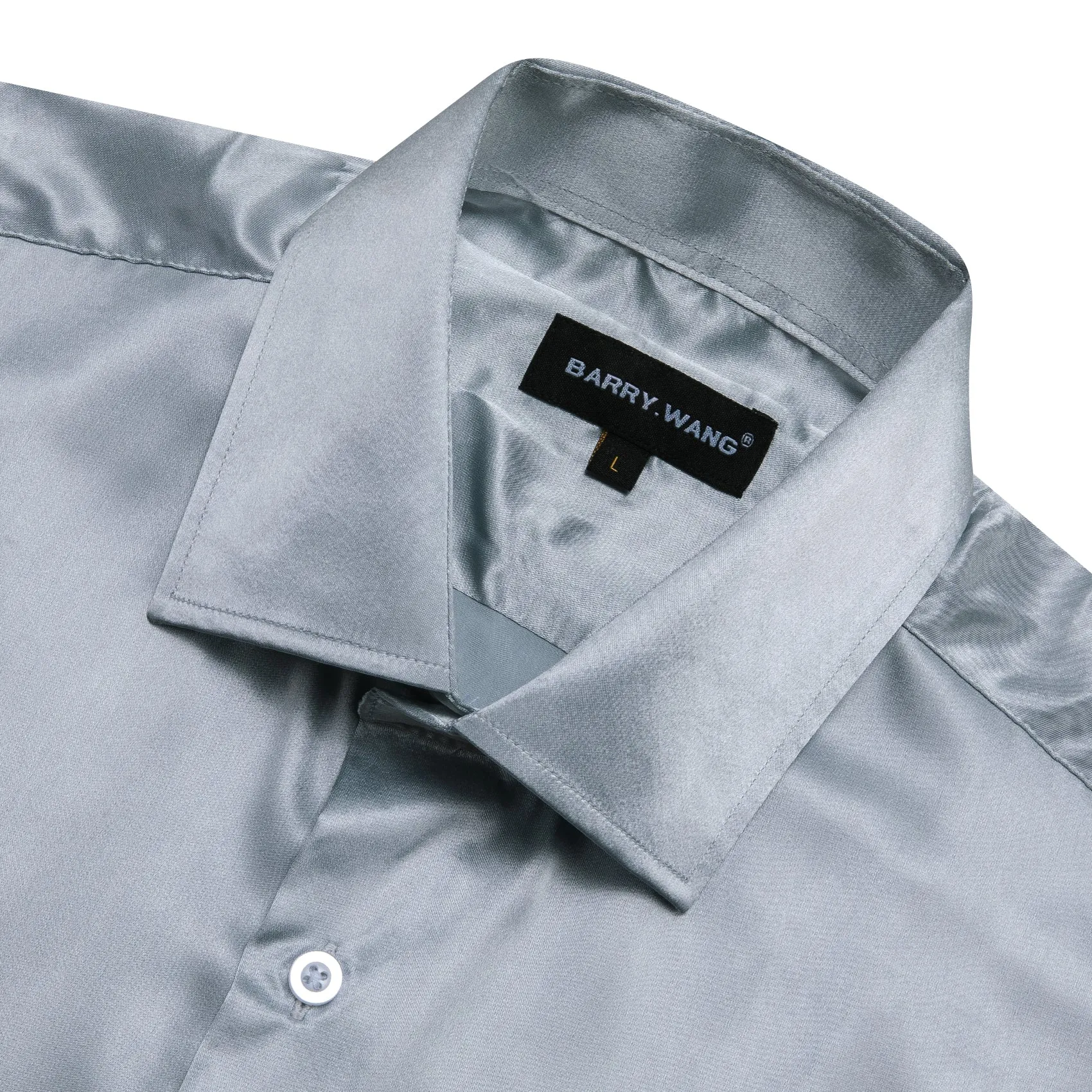 Barry Wang Mens Button Down Shirts Silver Solid Short Sleeves Shirt sold by Barrywang product image thumbnail 4