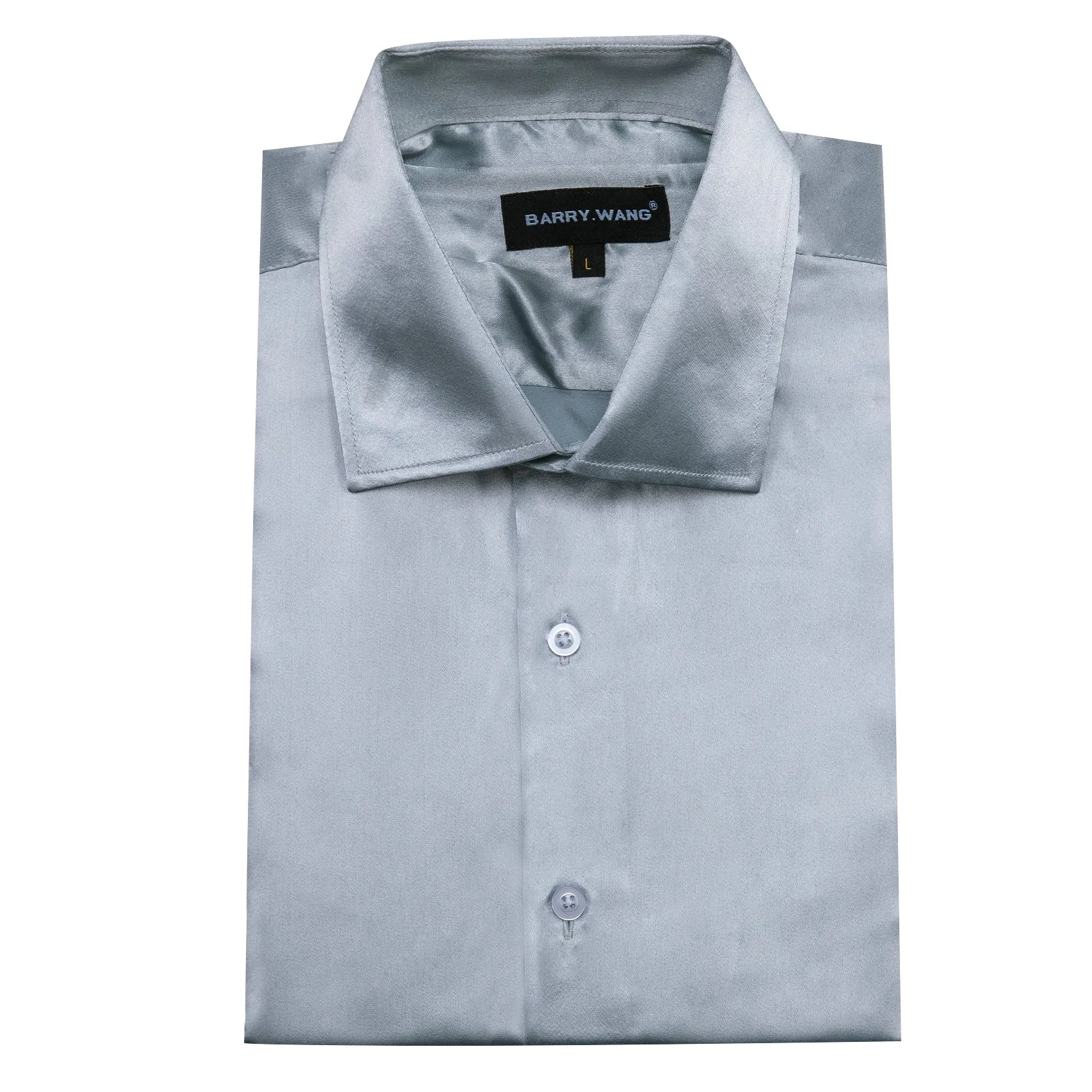 Barry Wang Mens Button Down Shirts Silver Solid Short Sleeves Shirt sold by Barrywang product image thumbnail 3