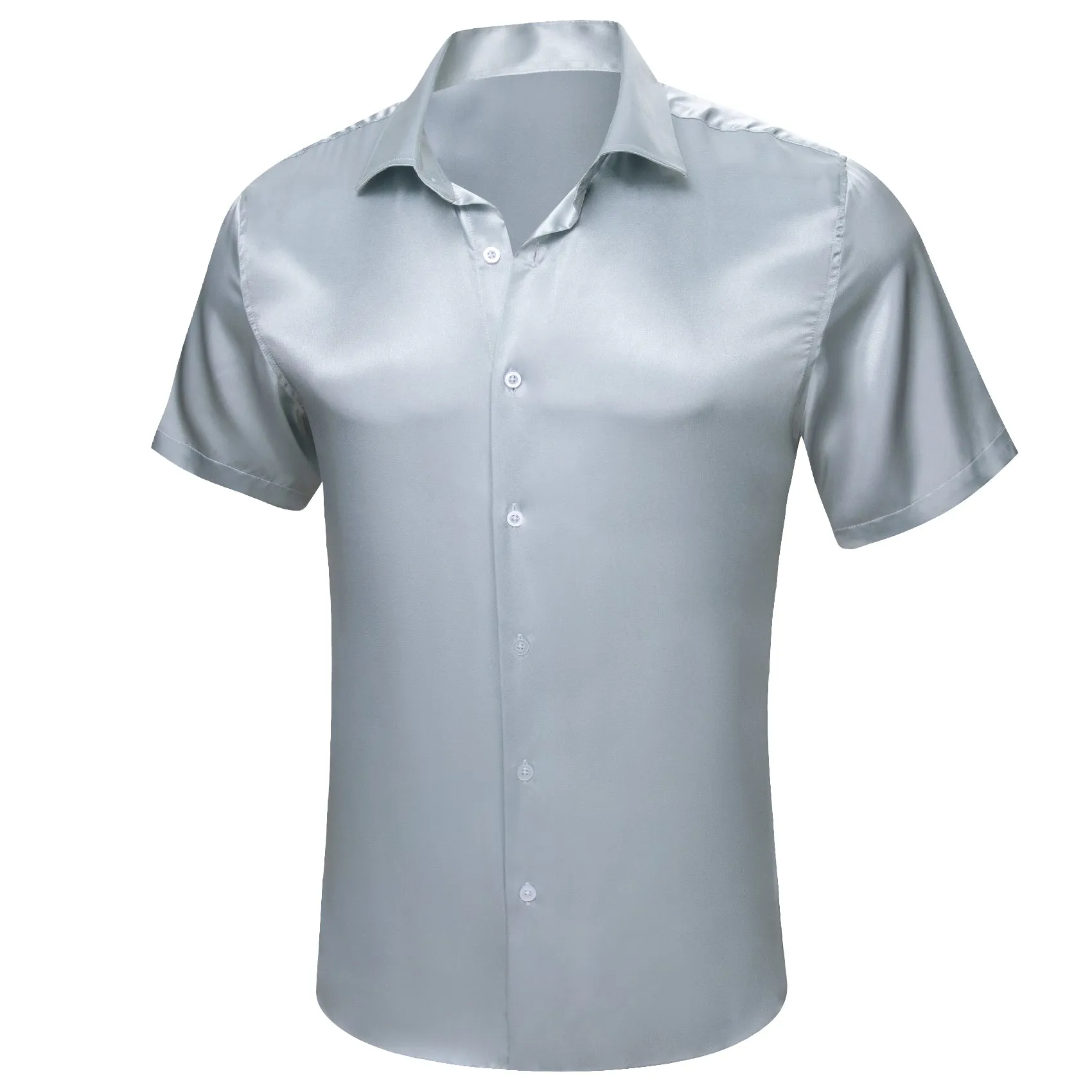 Barry Wang Mens Button Down Shirts Silver Solid Short Sleeves Shirt sold by Barrywang product image thumbnail 2