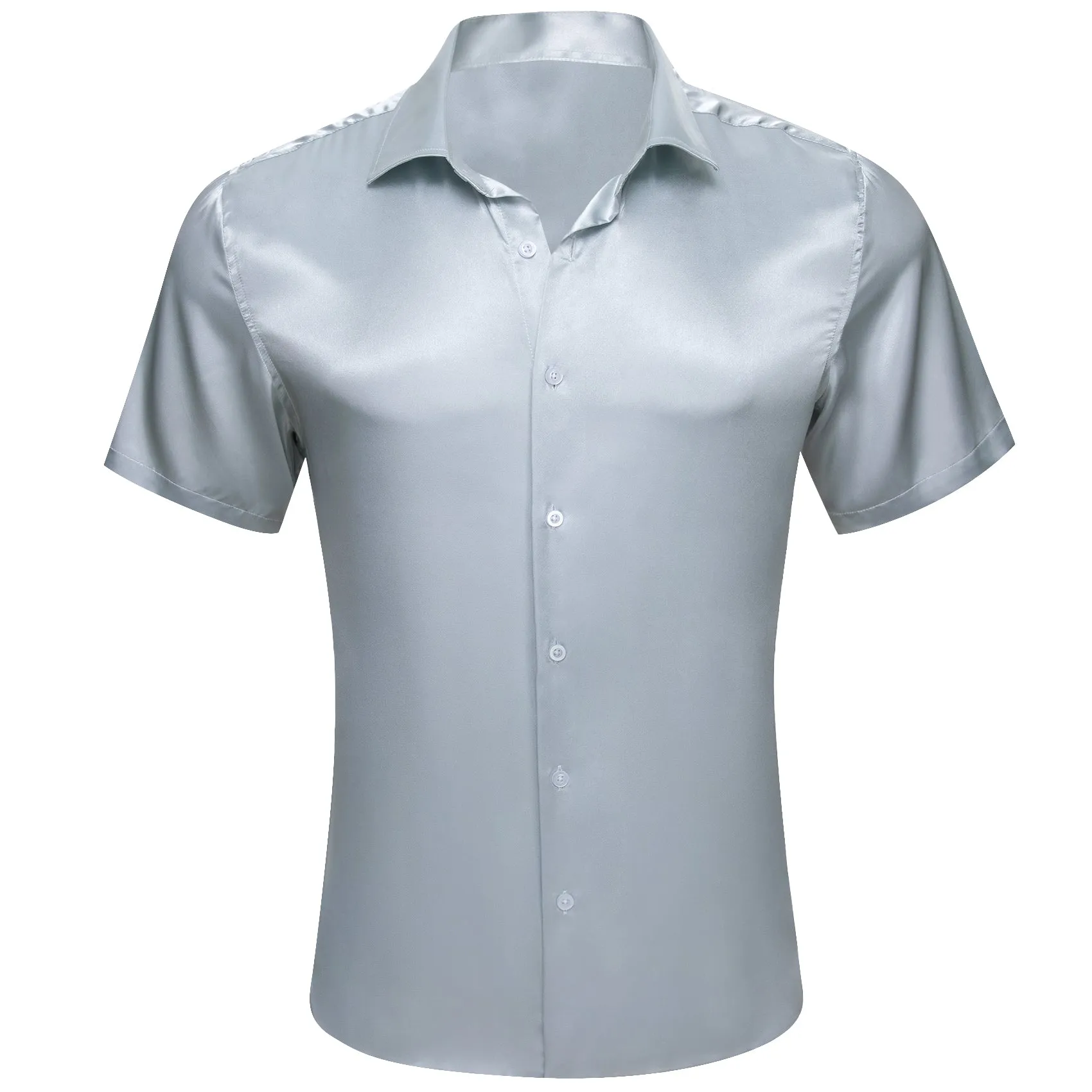Barry Wang Mens Button Down Shirts Silver Solid Short Sleeves Shirt sold by Barrywang