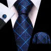 Barry. Wang Dark Blue Tie Light Blue Lines Checkered Necktie Set for Men sold by Barrywang