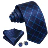 Barry. Wang Dark Blue Tie Light Blue Lines Checkered Necktie Set for Men sold by Barrywang