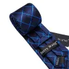 Barry. Wang Dark Blue Tie Light Blue Lines Checkered Necktie Set for Men sold by Barrywang