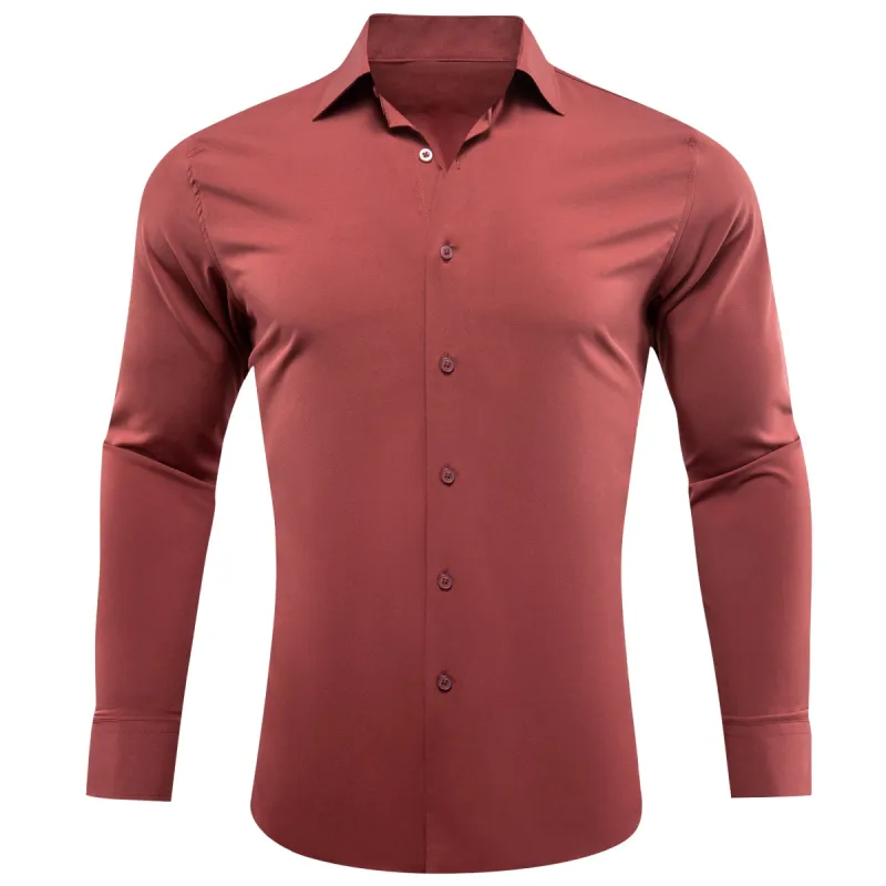 Barry.wang Indianred Solid Silk Shirt sold by Barrywang