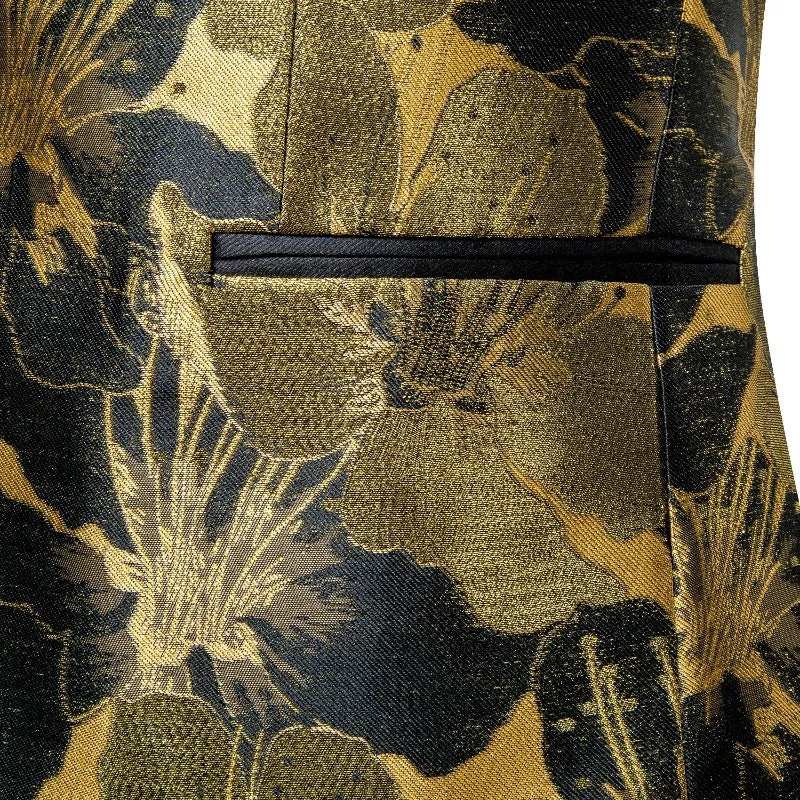 Barry.wang Shawl Collar Suit Black Gold Floral Men's Suit Jacket Slim One Button Stylish Blazer sold by Barrywang product image thumbnail 5