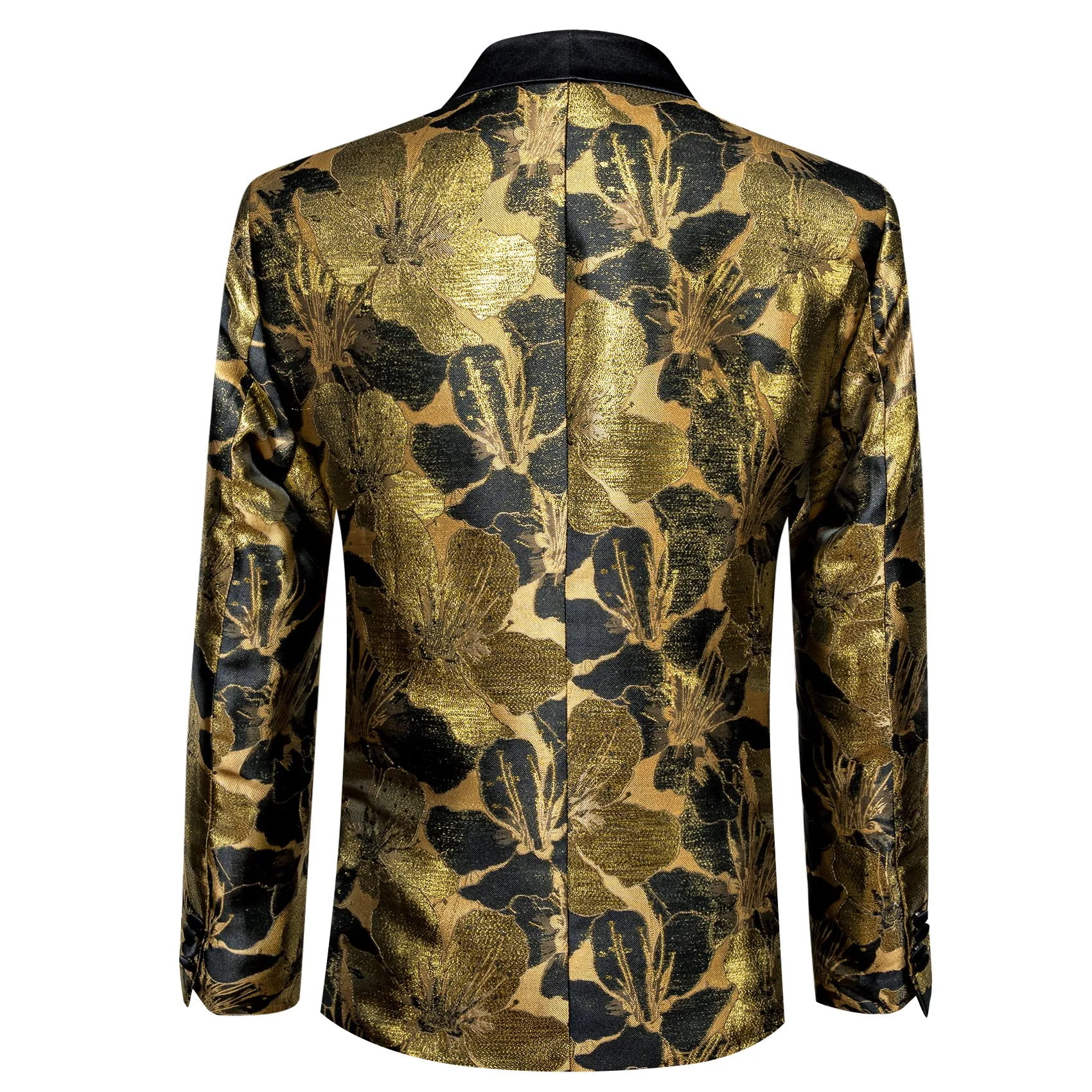 Barry.wang Shawl Collar Suit Black Gold Floral Men's Suit Jacket Slim One Button Stylish Blazer sold by Barrywang product image thumbnail 3