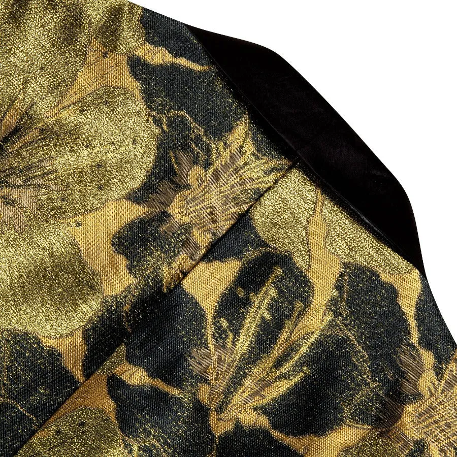 Barry.wang Shawl Collar Suit Black Gold Floral Men's Suit Jacket Slim One Button Stylish Blazer sold by Barrywang product image thumbnail 4