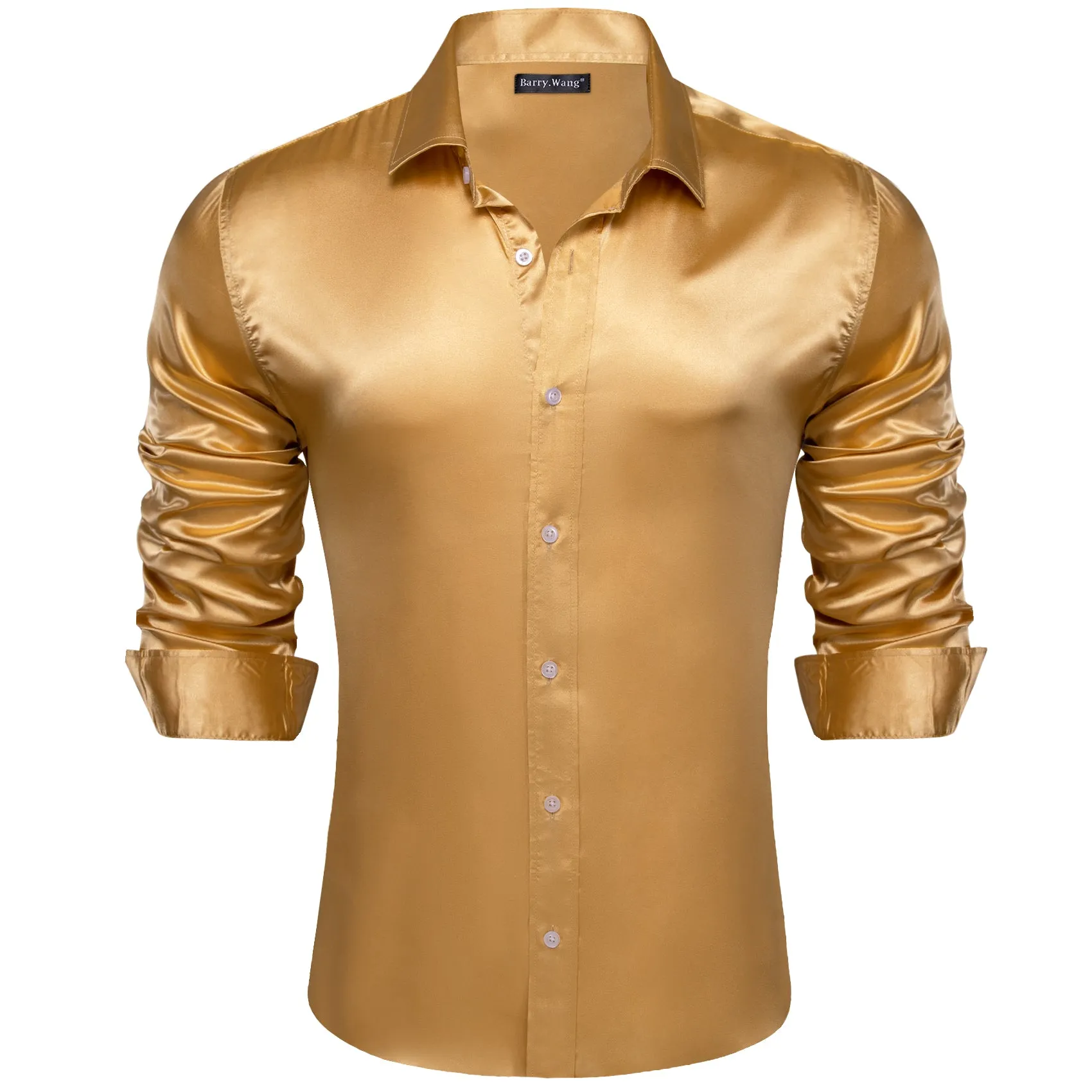 Barry Wang Gold Top Long Sleeve Men's Gold Solid Sstin Dress Shirt sold by Barrywang product image thumbnail 3