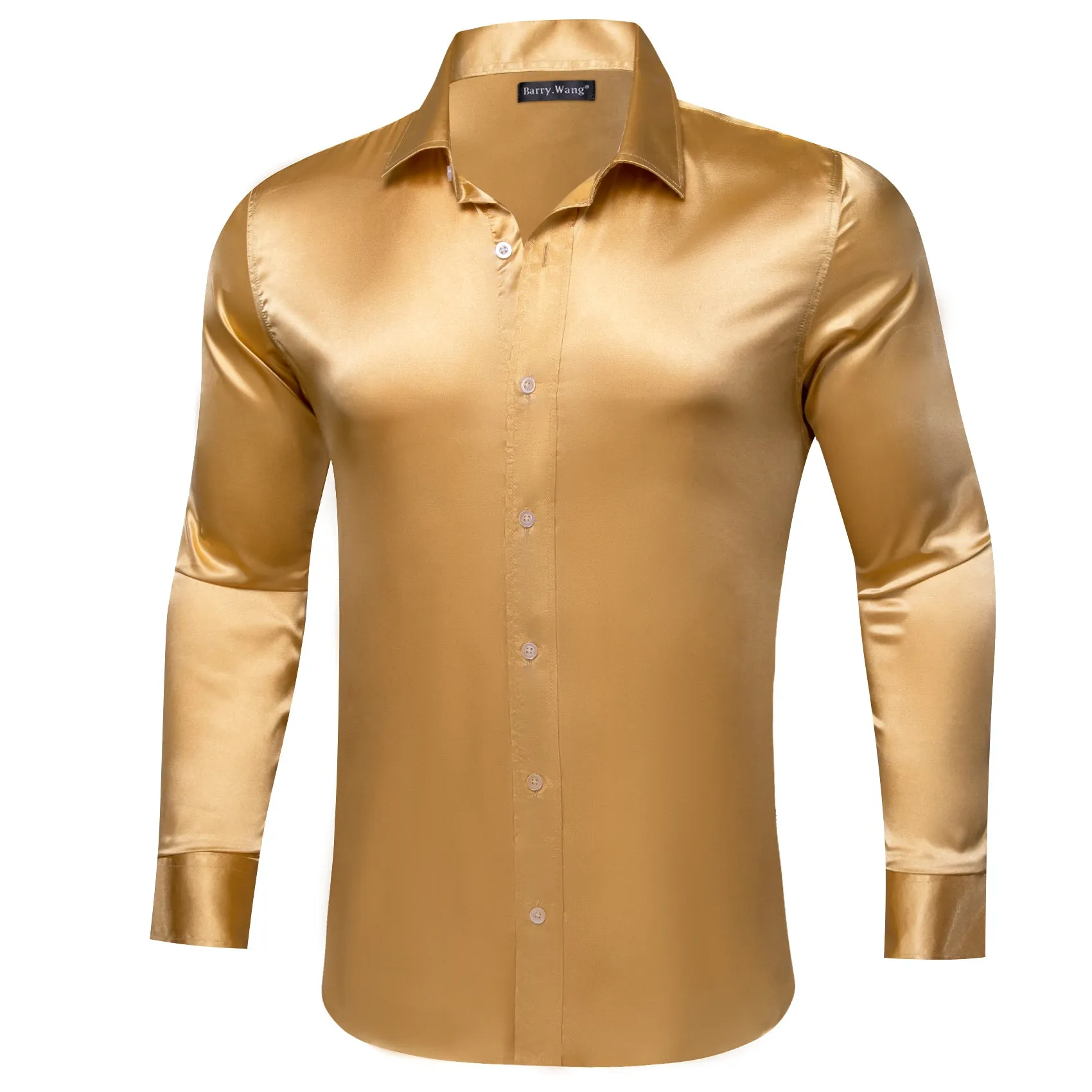 Barry Wang Gold Top Long Sleeve Men's Gold Solid Sstin Dress Shirt sold by Barrywang product image thumbnail 2