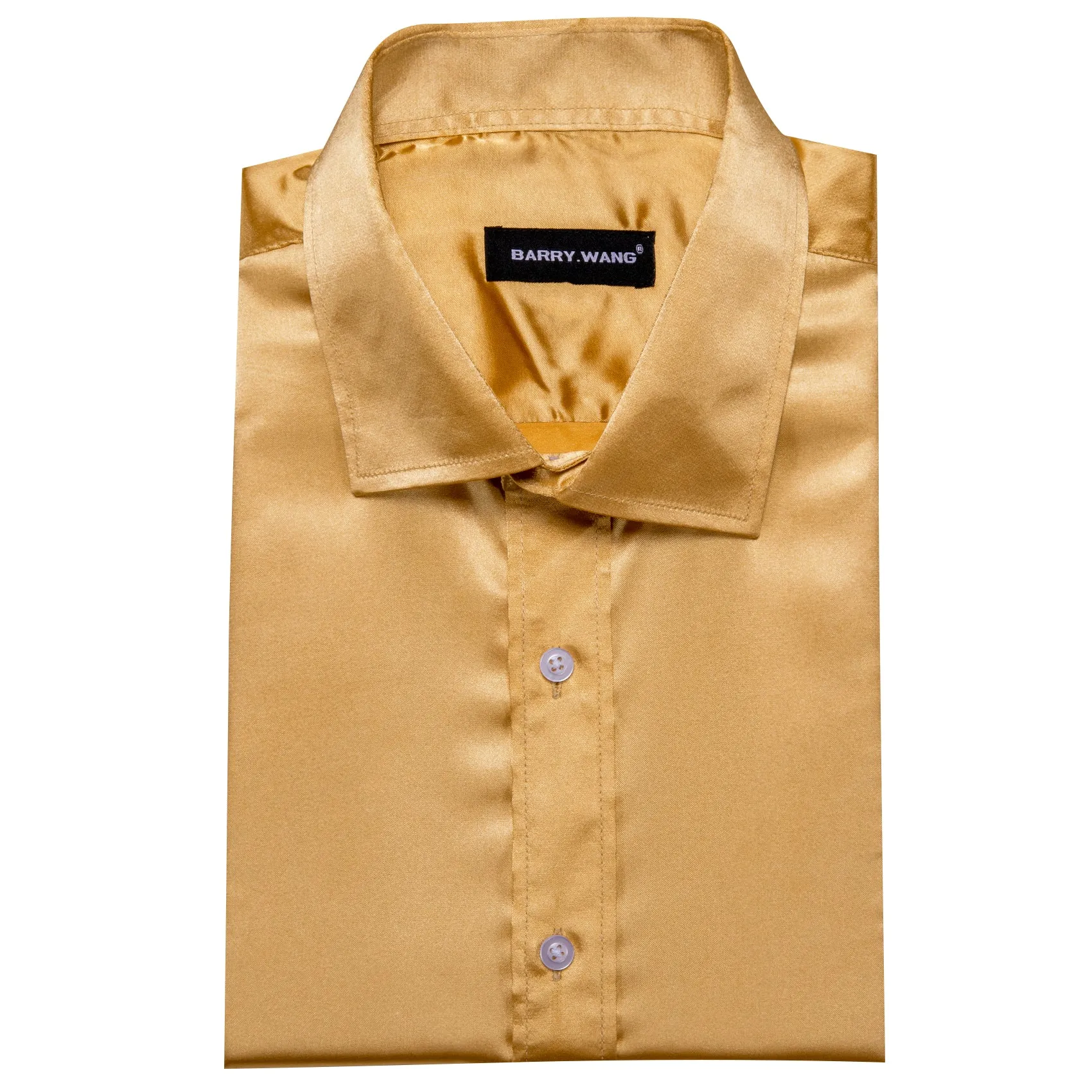 Barry Wang Gold Top Long Sleeve Men's Gold Solid Sstin Dress Shirt sold by Barrywang product image thumbnail 4