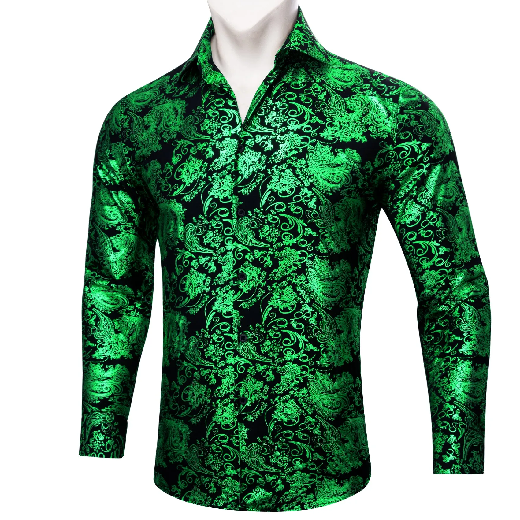 Barry. Wang Light Green Black Paisley Silk button-down Shirt for Men sold by Barrywang