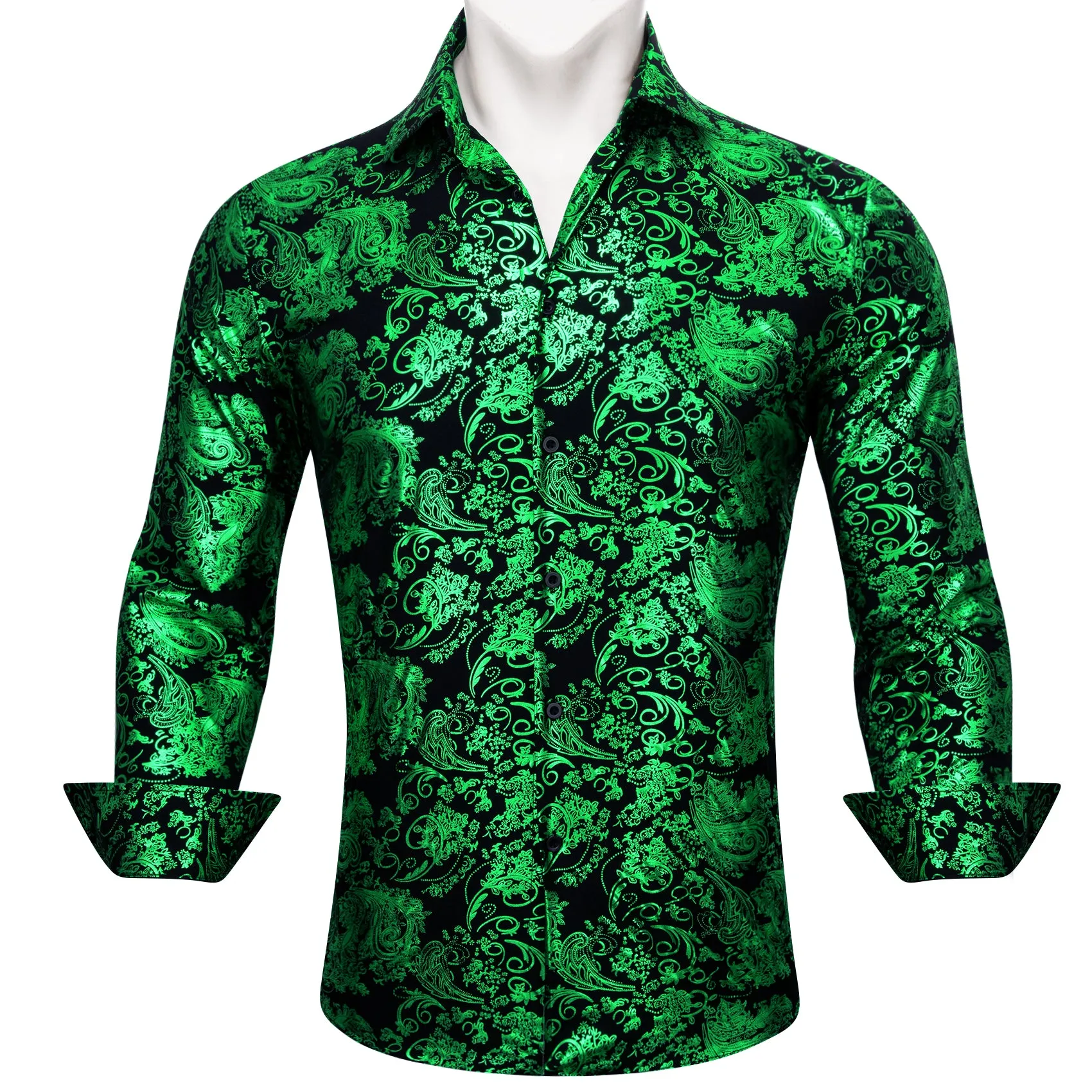 Barry. Wang Light Green Black Paisley Silk button-down Shirt for Men sold by Barrywang product image thumbnail 3