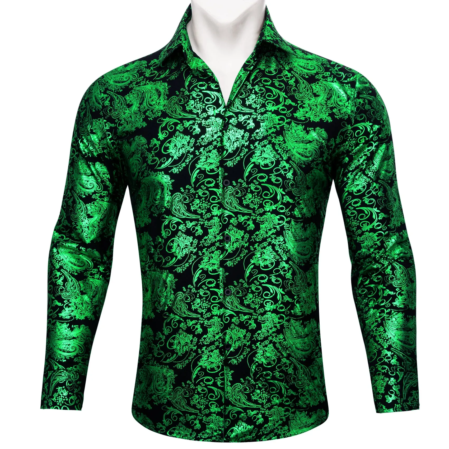 Barry. Wang Light Green Black Paisley Silk button-down Shirt for Men sold by Barrywang product image thumbnail 2