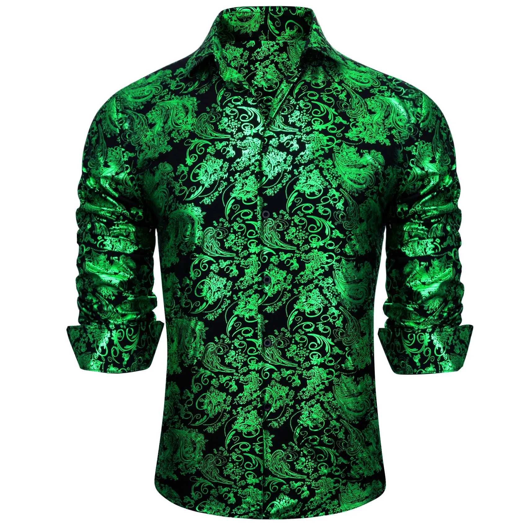 Barry. Wang Light Green Black Paisley Silk button-down Shirt for Men sold by Barrywang product image thumbnail 5
