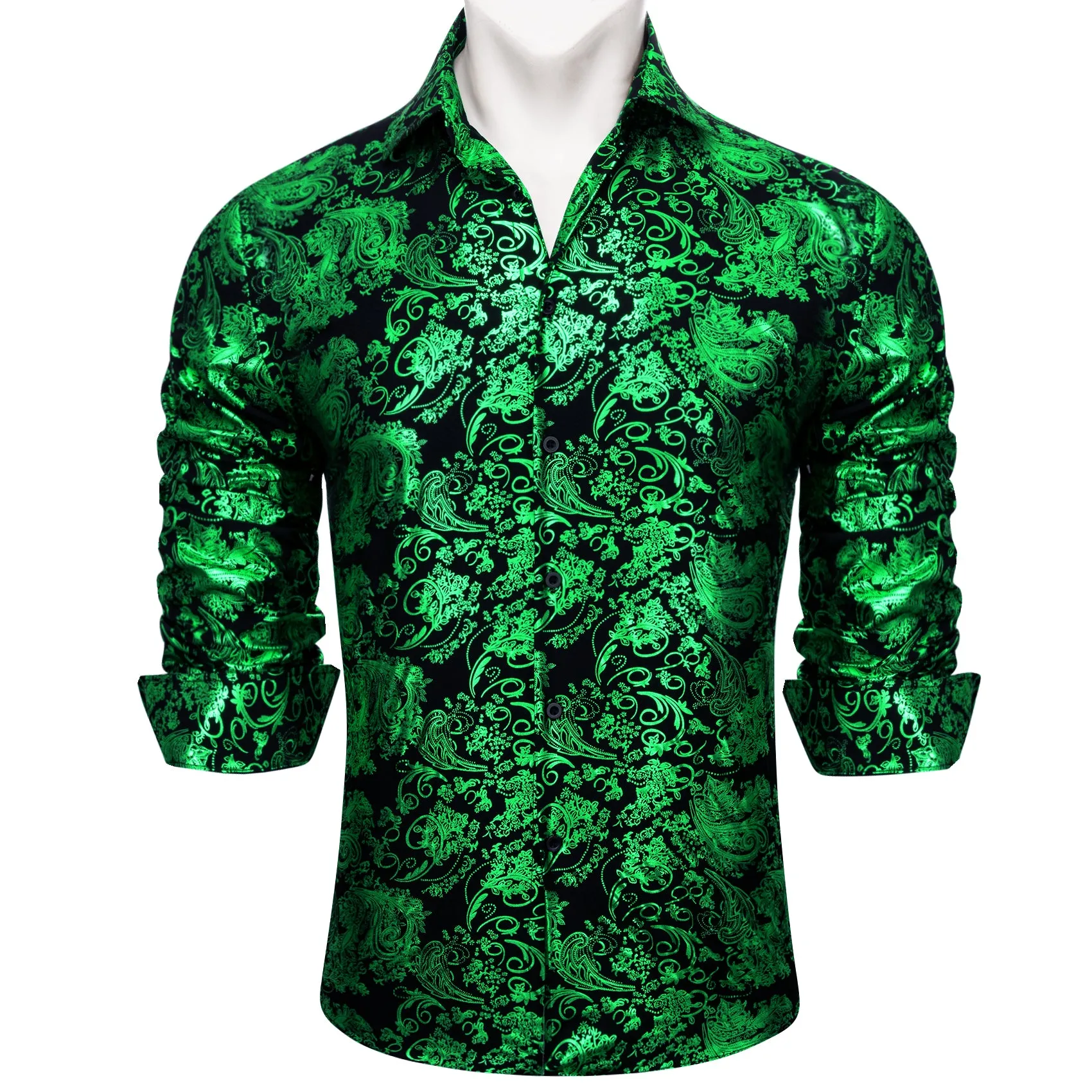 Barry. Wang Light Green Black Paisley Silk button-down Shirt for Men sold by Barrywang product image thumbnail 4