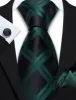 Barry. Wang Plaid Tie Black Dark Green Men's Silk Tie Hanky Cufflinks Set sold by Barrywang