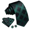 Barry. Wang Plaid Tie Black Dark Green Men's Silk Tie Hanky Cufflinks Set sold by Barrywang