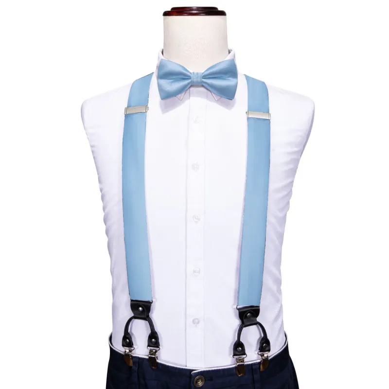 Sea Foam Solid Y Back Adjustable Bow Tie Suspenders Set sold by Barrywang