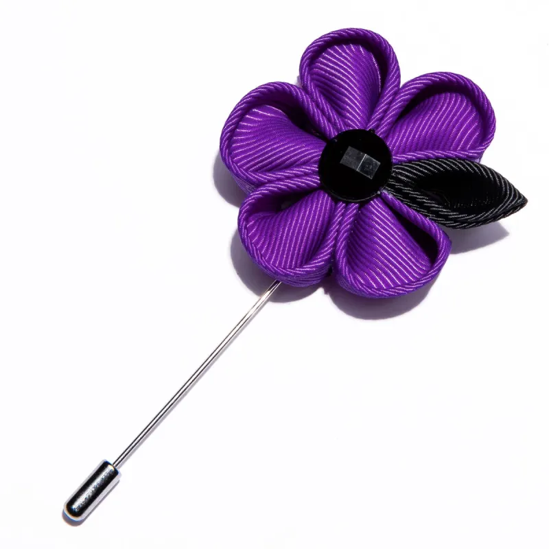 Purple Black Flower Boutonniere Men's Brooch Barry Wang Accessories sold by Barrywang