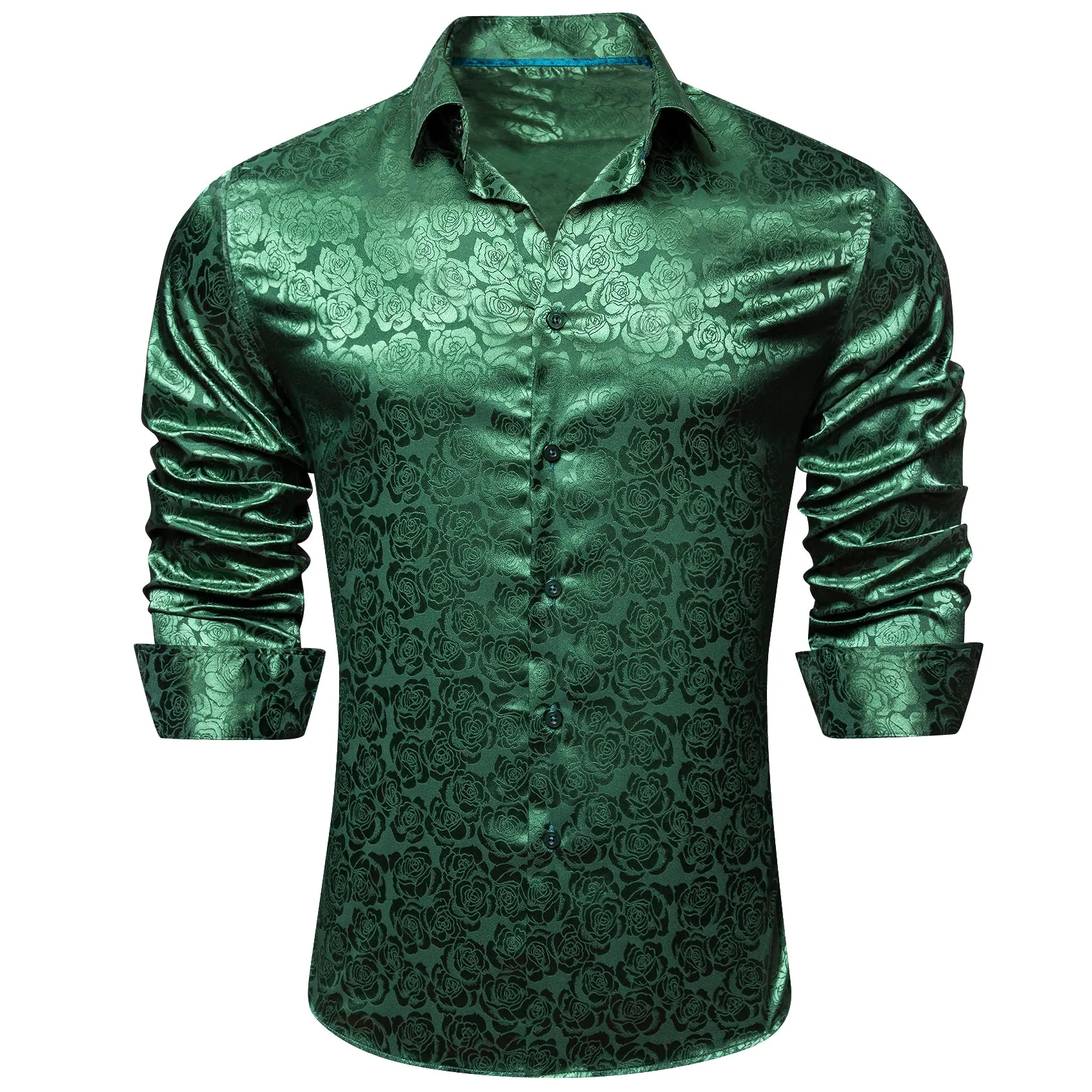 Barry.wang Beautiful Green Print Flower Silk Men's Shirt sold by Barrywang product image thumbnail 4
