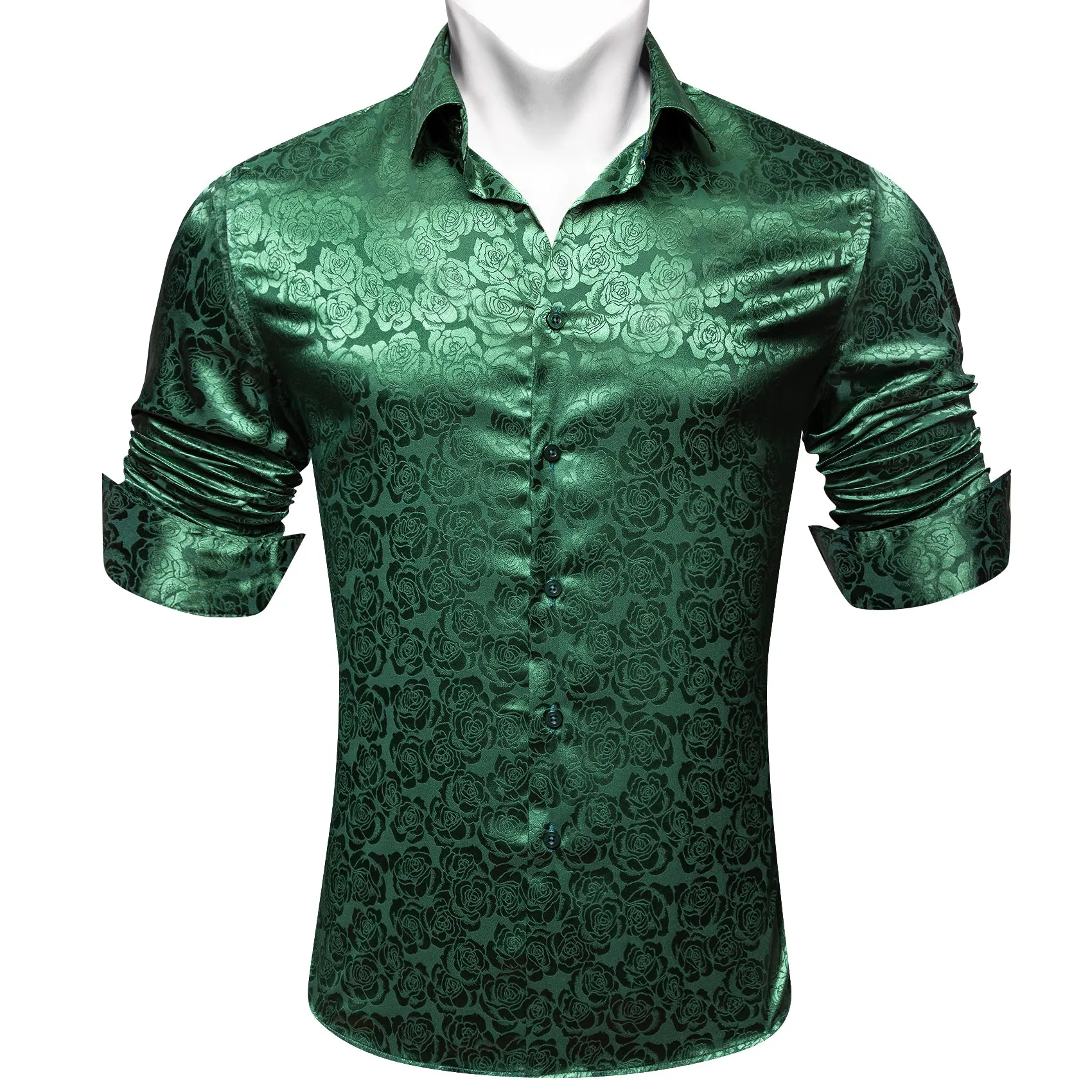 Barry.wang Beautiful Green Print Flower Silk Men's Shirt sold by Barrywang product image thumbnail 5