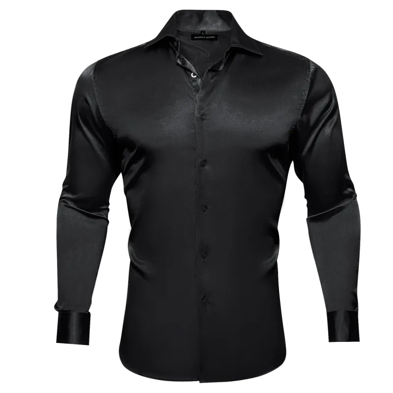 Barry.wang Luxury Black Solid Silk Shirt sold by Barrywang