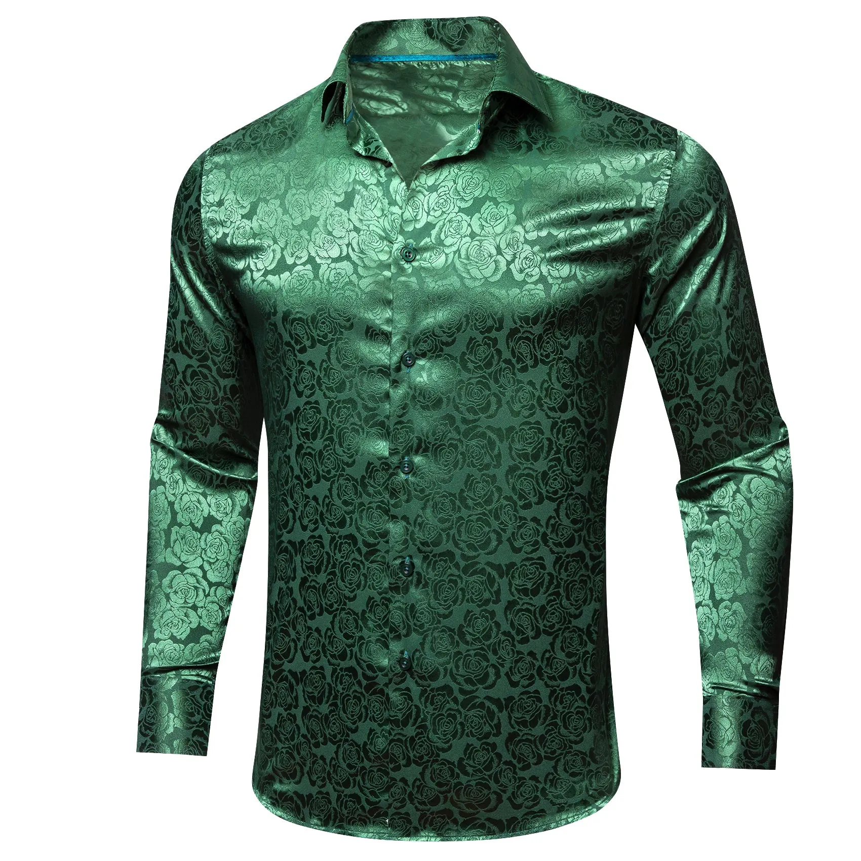 Barry.wang Beautiful Green Print Flower Silk Men's Shirt sold by Barrywang product image thumbnail 2