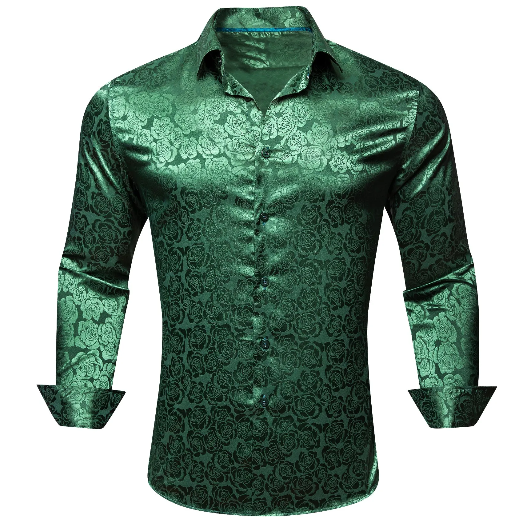 Barry.wang Beautiful Green Print Flower Silk Men's Shirt sold by Barrywang product image thumbnail 3