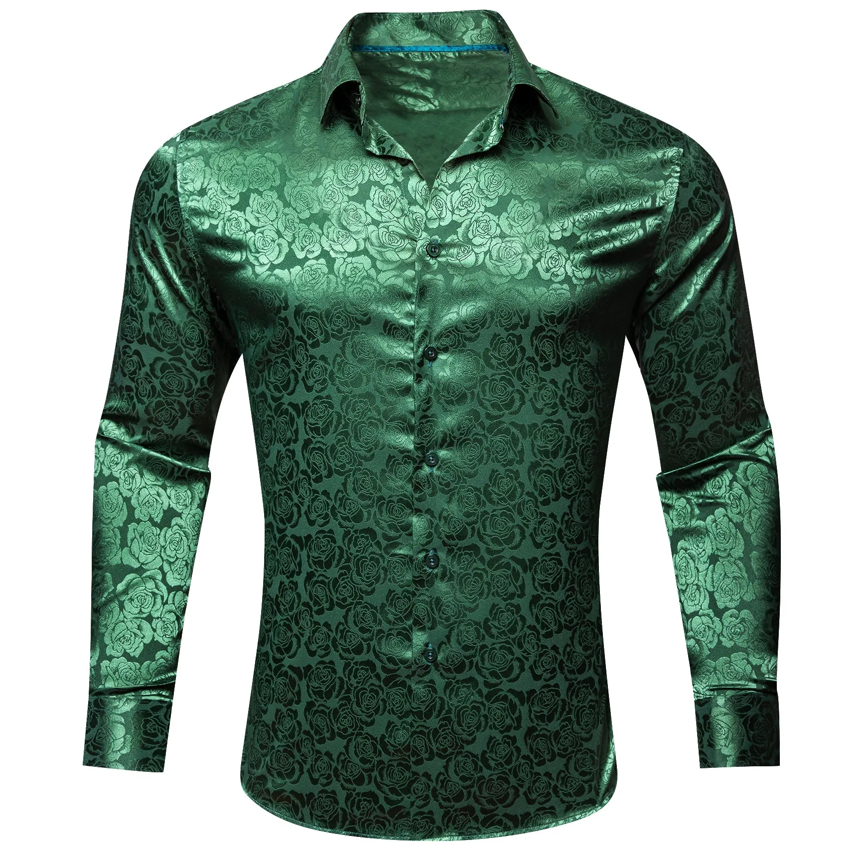 Barry.wang Beautiful Green Print Flower Silk Men's Shirt sold by Barrywang