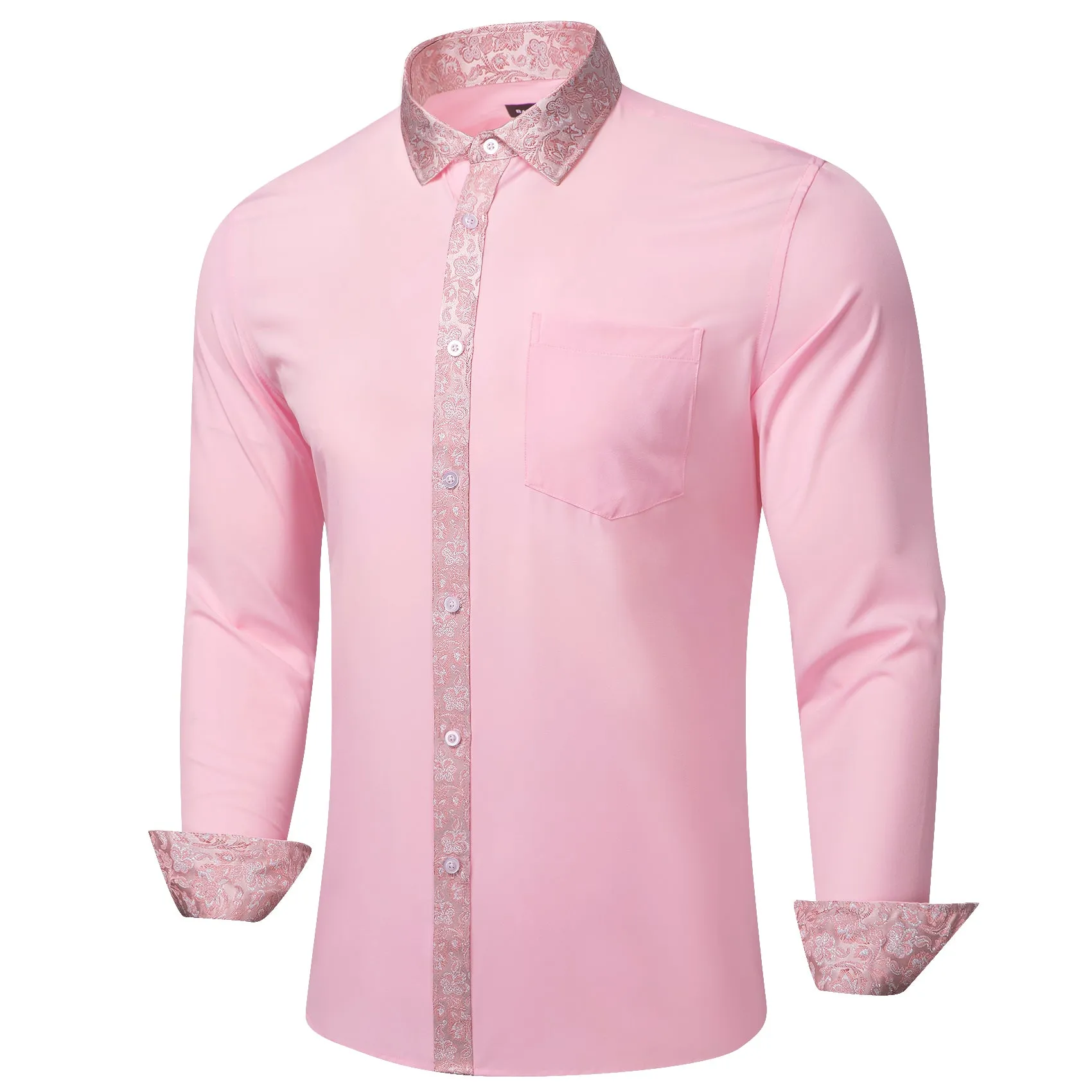 Barry.wang Pink Splicing Men's Business Shirt sold by Barrywang product image thumbnail 2