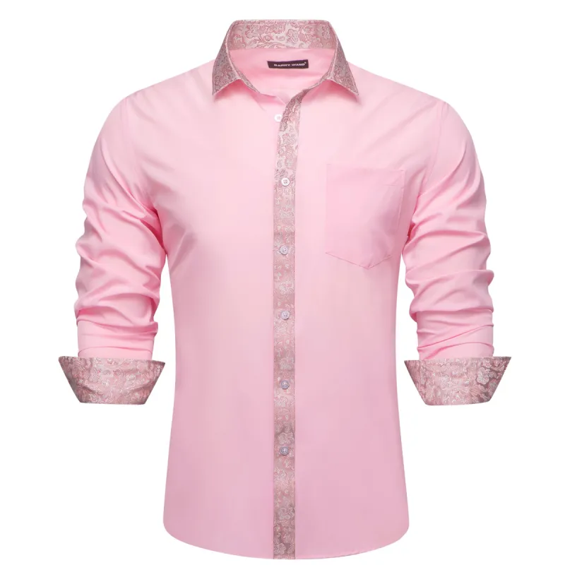 Barry.wang Pink Splicing Men's Business Shirt sold by Barrywang