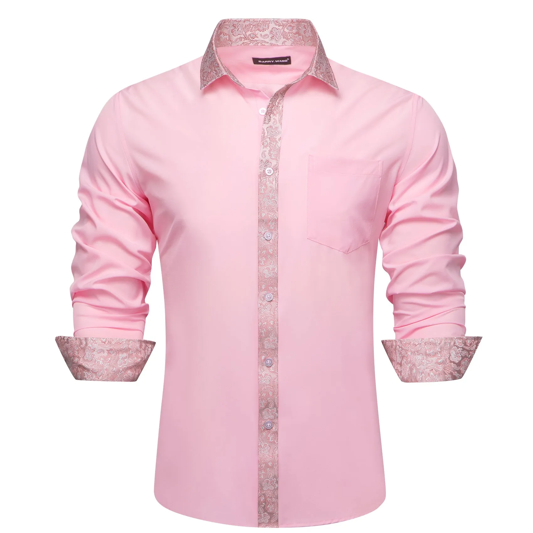 Barry.wang Pink Splicing Men's Business Shirt sold by Barrywang