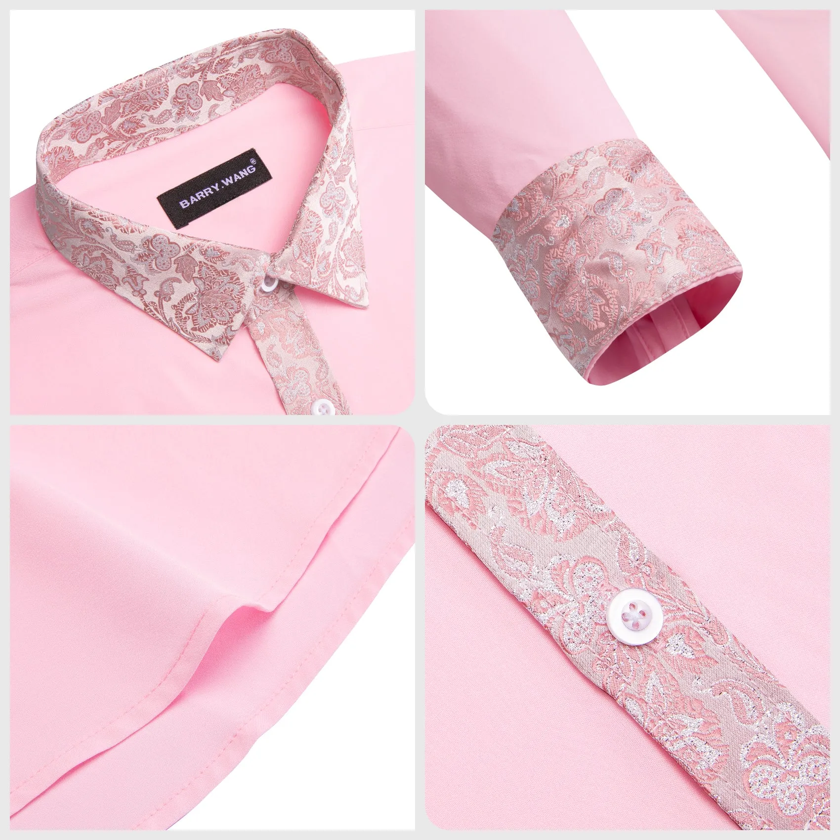 Barry.wang Pink Splicing Men's Business Shirt sold by Barrywang product image thumbnail 4