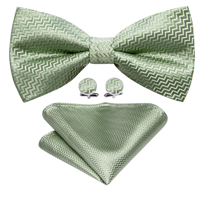 Green Curve Silk Bow Tie Hanky Cufflinks Set sold by Barrywang