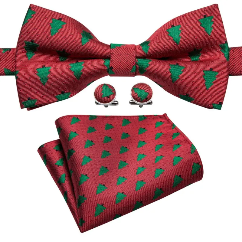 Red Tree Silk Pre-tied Bow Tie Hanky Cufflinks Set sold by Barrywang