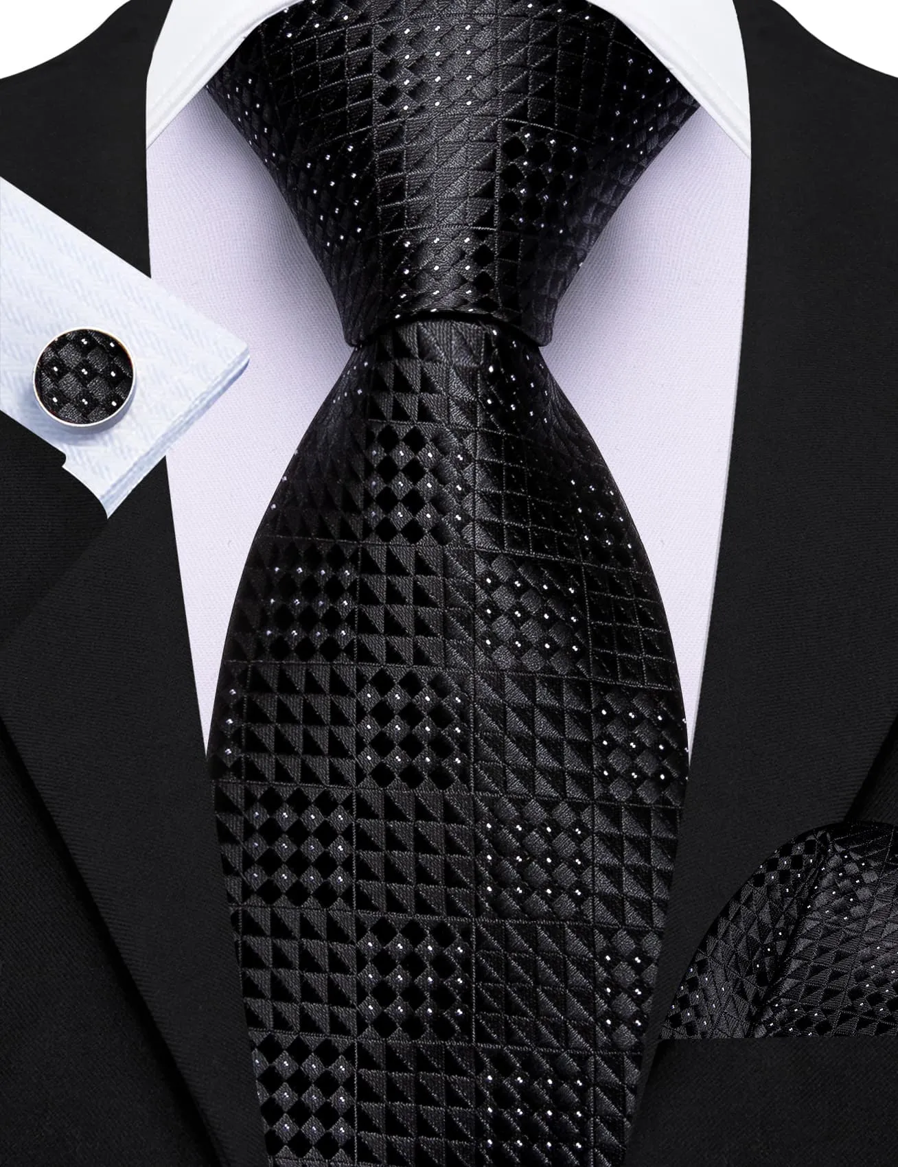 Barry Wang Black Jacquard Tie White Polka Dots Men's Geometric Tie Set sold by Barrywang product image thumbnail 2