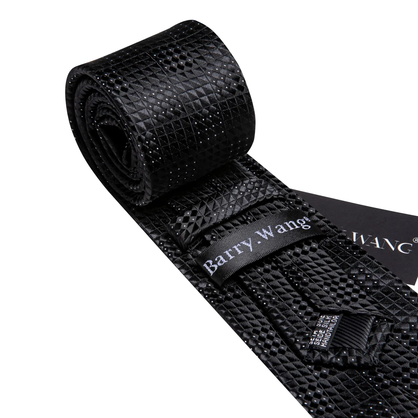 Barry Wang Black Jacquard Tie White Polka Dots Men's Geometric Tie Set sold by Barrywang product image thumbnail 5