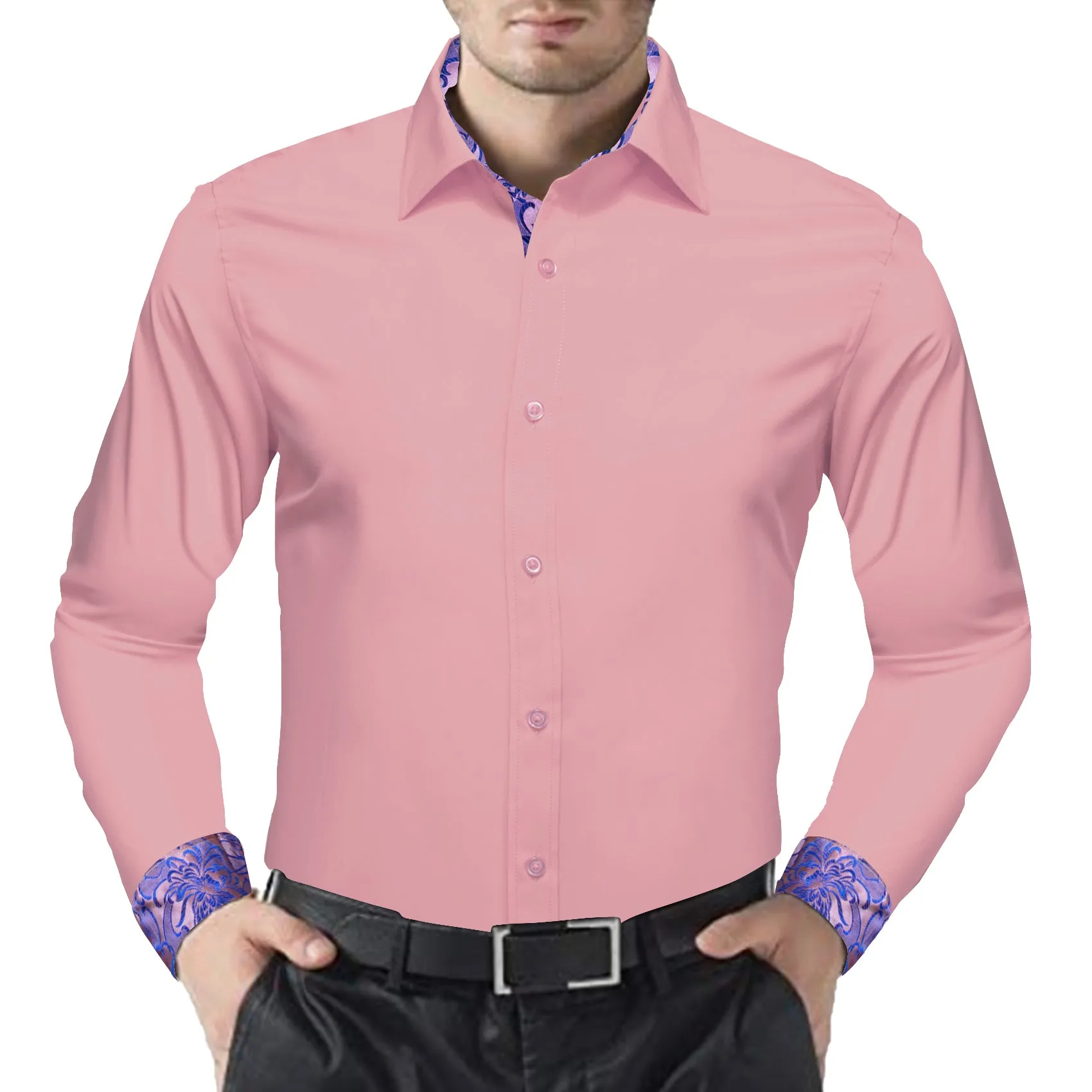 Barry.wang Formal Pink Purple Splicing Men's Business Shirt sold by Barrywang product image thumbnail 3