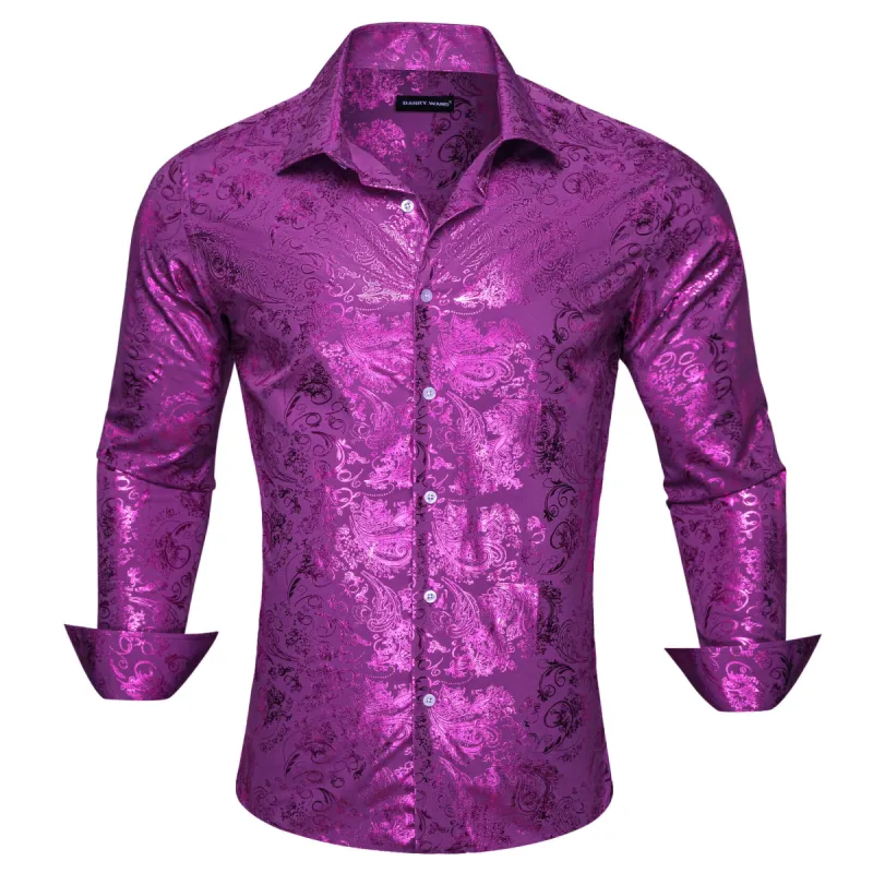 Barry. Wang Men's Shirt Orchid Purple Bronzing Jacquard Floral Silk Shirt sold by Barrywang