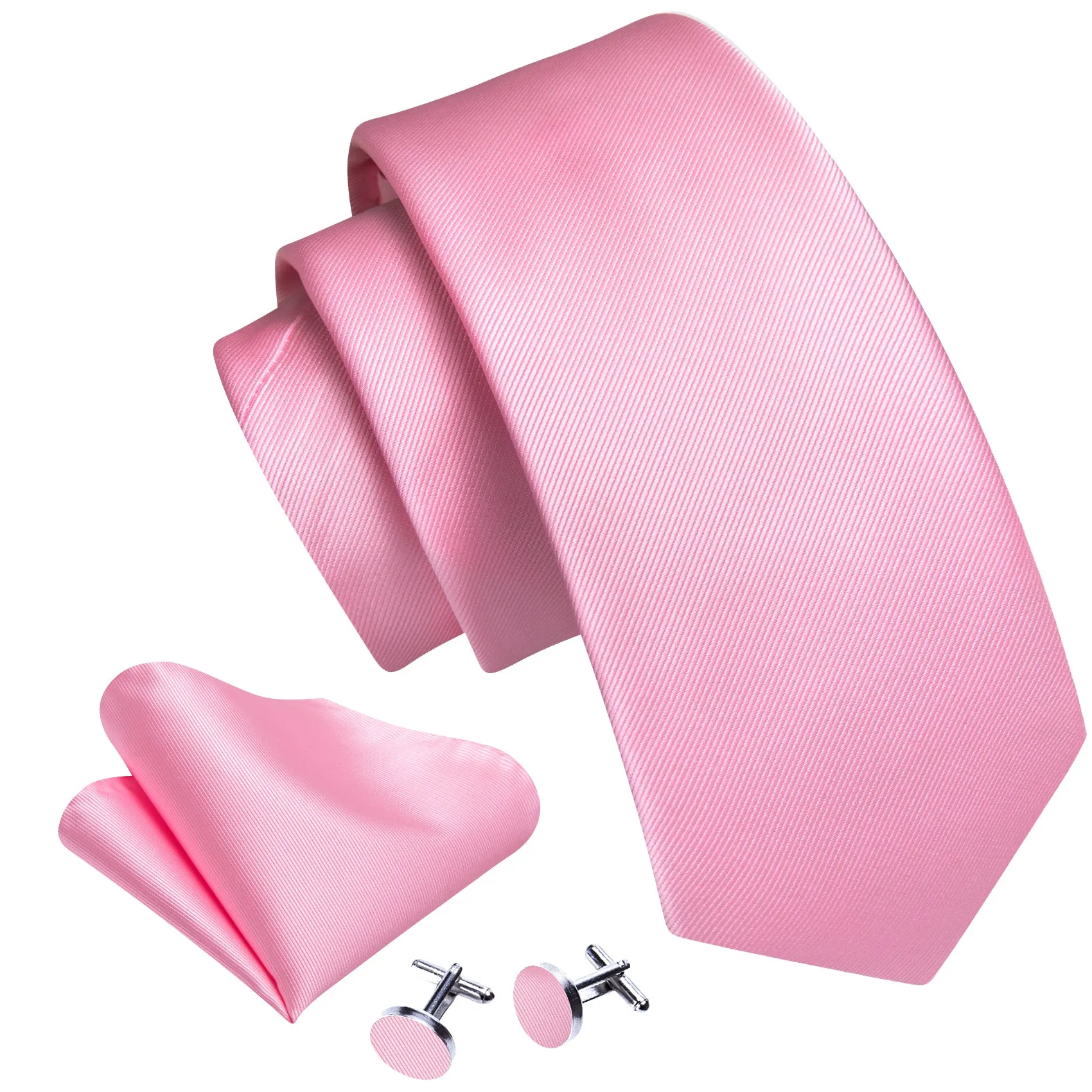 Barry Wang Beautiful Pink Solid Silk Tie Pocket Square Cufflinks Set sold by Barrywang product image thumbnail 2