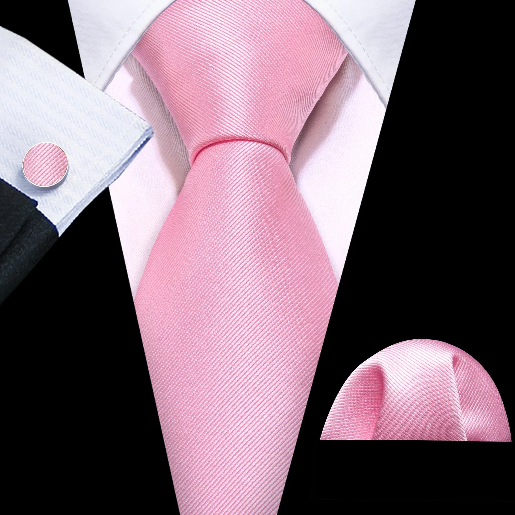 Barry Wang Beautiful Pink Solid Silk Tie Pocket Square Cufflinks Set sold by Barrywang