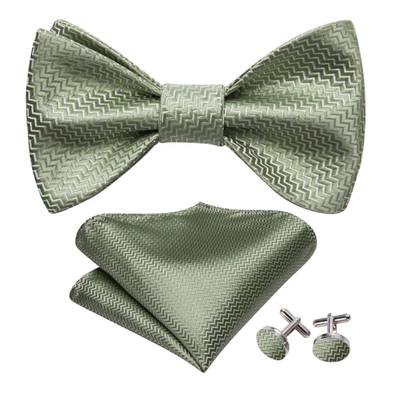 Green Striped Silk Bow Tie Hanky Cufflinks Set sold by Barrywang