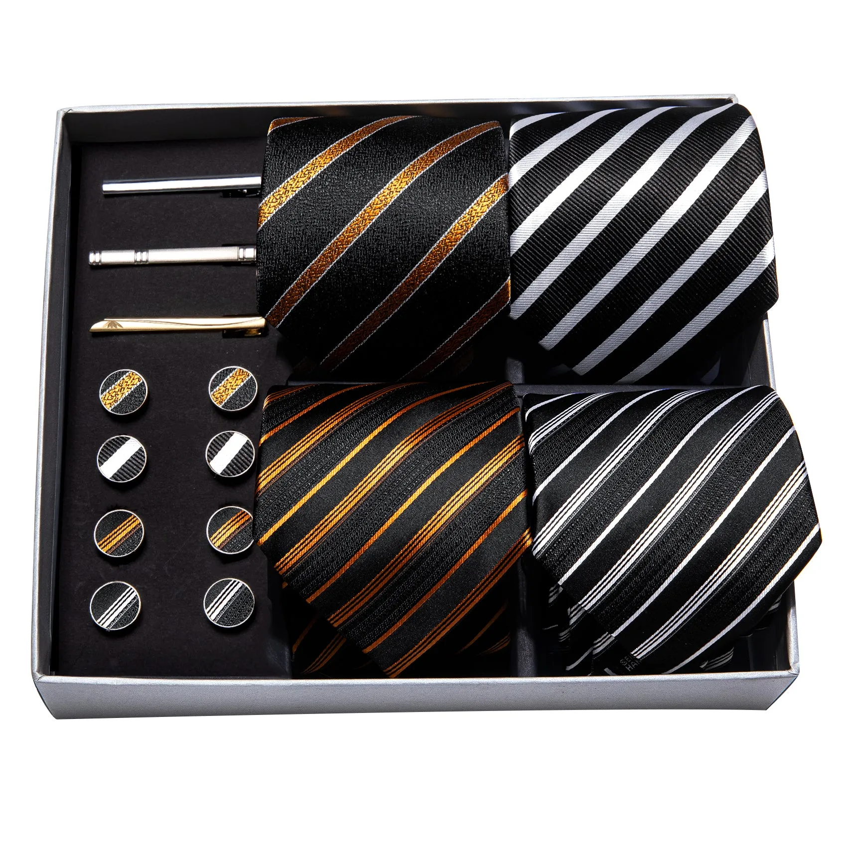 Barry. Wang 4pcs Men Tie Black Striped Silk Men Necktie Gift Box Set sold by Barrywang
